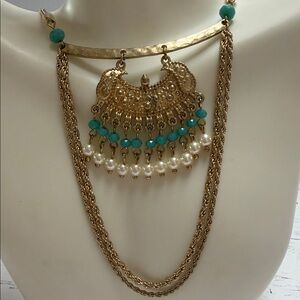 BOHO Gold and Turquoise statement Necklace